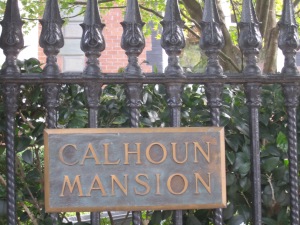 The next several pictures are of the exterior and entry of the Calhoun Mansion. If you were a guest, you would enter through the beautiful double doors. If there on business with the man of the house, you entered through a plan door to the right that led to the study only. You knew your place in society and where you were permitted to enter based on how decorative/expensive the room was.
